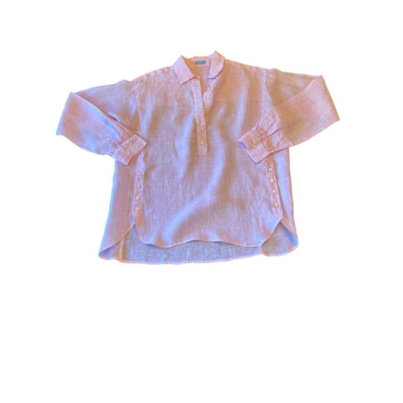 J. McLaughlin XS Pink Striped Pop Overn Womens Blouse - Picture 1 of 5